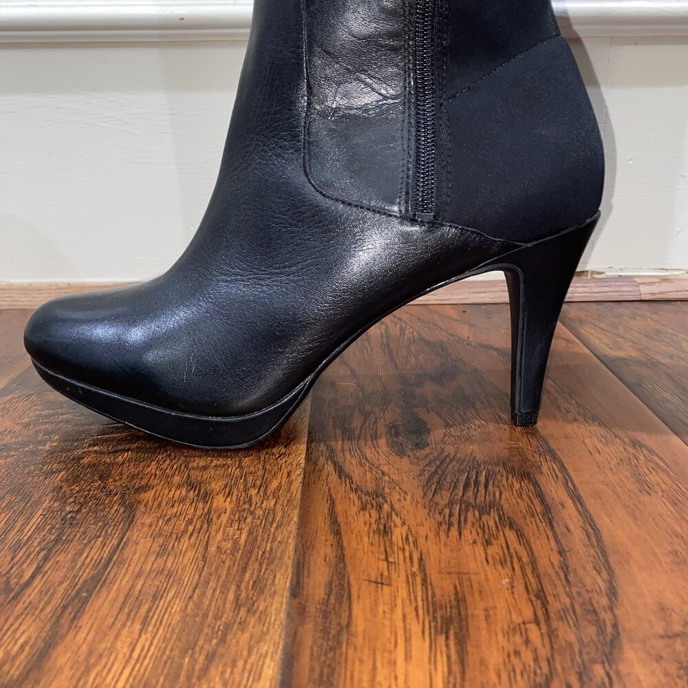 ADRIENNE VITTADINI Black Leather 9.5 Knee High Boots 3.5” Stiletto Full Zipper - Picture 12 of 13